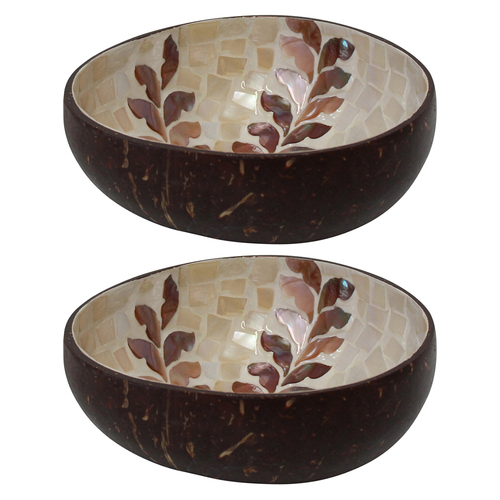 2PK LVD Fern Natural 13cm Decorative Coco MOP Bowl Home Decor Round