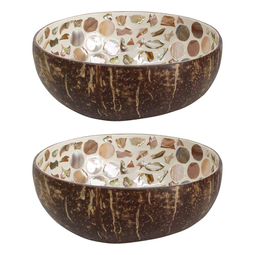 2PK LVD Natural Sand 13cm Decorative Coco MOP Bowl Home Decor Round