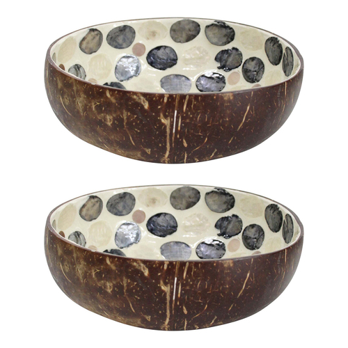 2PK LVD Pebble Charcoal 13cm Decorative Coco Capiz Bowl Home Decor Round