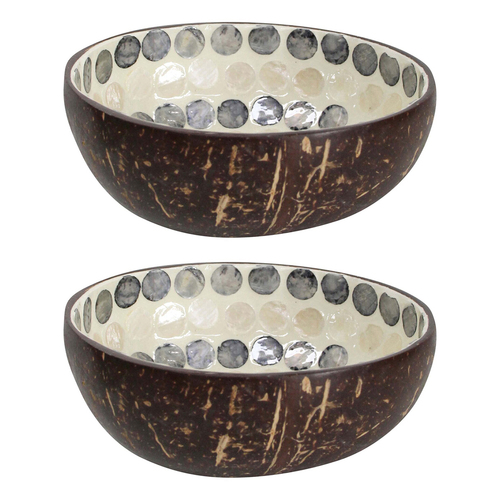 2PK LVD Ring Dot Charcoal 13cm Decorative Coco MOP Bowl Home Decor Round