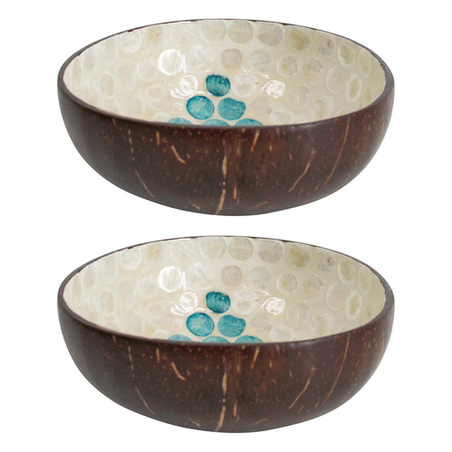 2PK LVD Tree Aqua 13cm Decorative Coco Capiz Bowl Decor Round