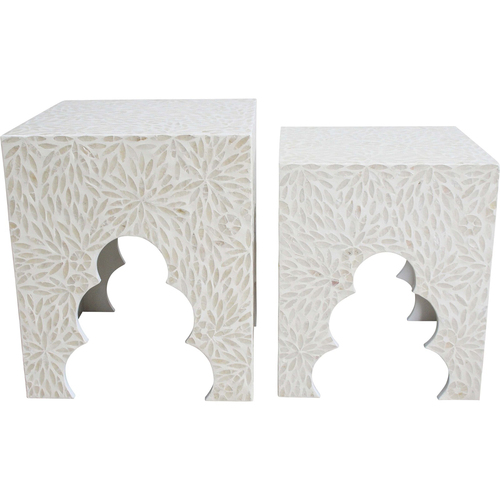 2pc LVD Capiz/MDF 40/35cm Side Table Nest Set - White