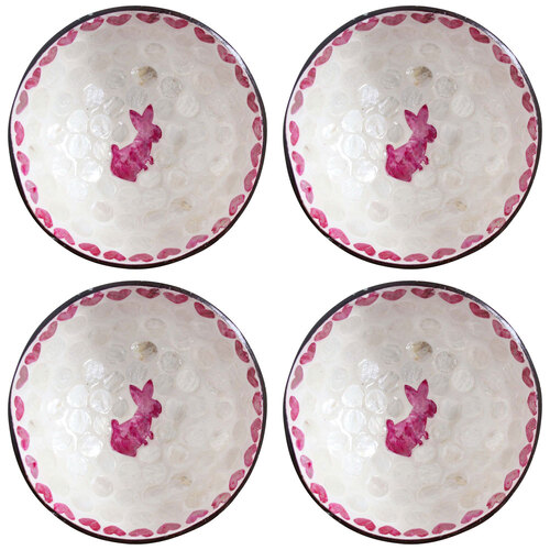 4PK LVD Natural Coconut Round Dish Bowl 13x6cm - Rabbit Pink