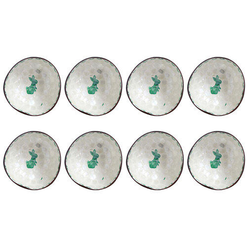 8PK LVD Natural Coconut Round Dish Bowl 13x6cm - Rabbit Green