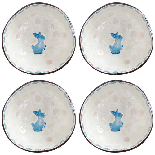4PK LVD Natural Coconut Round Dish Bowl 13x6cm - Rabbit Blue