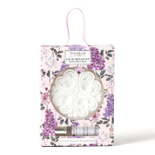 2pc Pilbeam Living Lilac Bouquet Ceramic Disc/Spray Banksia Rose Scent Set