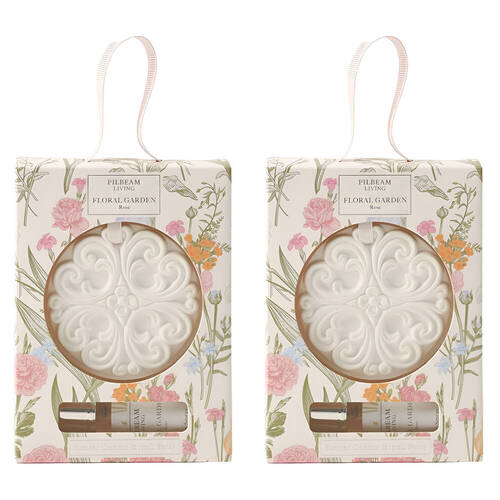2PK Pilbeam Living Floral Garden Scented Ceramic Disc Rose Aroma Fragrance 8cm
