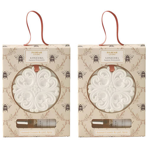 2PK Pilbeam Living Lonicera Scented Ceramic Disc Japanese Honeysuckle Scent 8cm
