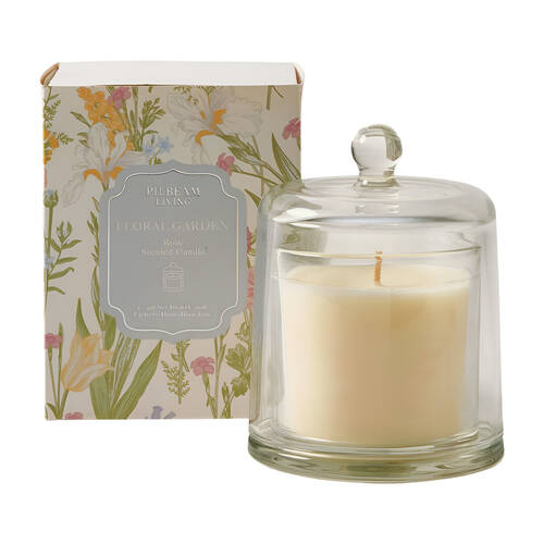 Pilbeam Living Floral Garden Glass Cloche Scented Candle Rose Scent 14cm