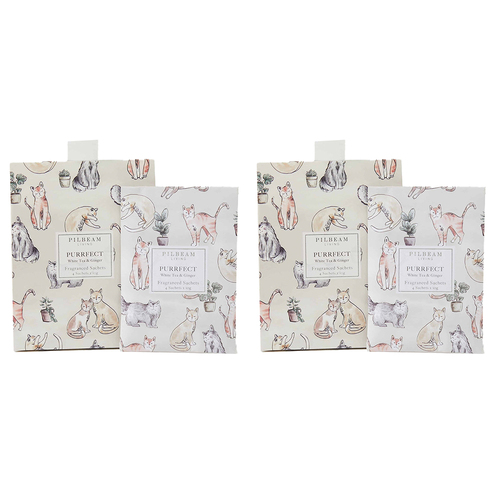 2x 4pc Pilbeam Living 10g Purrfect Scented Mini Sachets - White Tea & Ginger