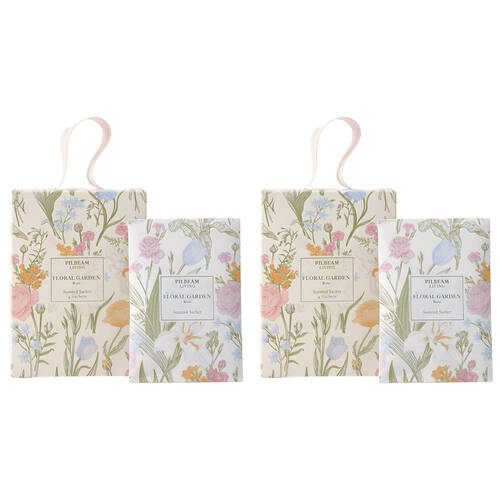 2PK Pilbeam Living Floral Garden Scented Sachet 4x10g Rose Aroma Fragrance 11cm