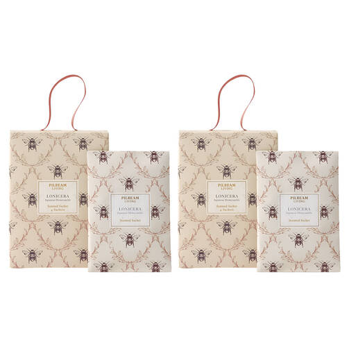 2PK Pilbeam Living Lonicera Scented Sachets 4x10g Japanese Honeysuckle Scent