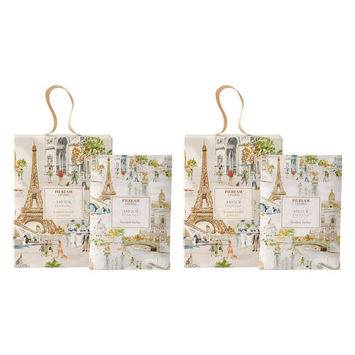 2PK Pilbeam Living Amour Scented Sachet 4x10g French Linen Scent Fragrance 11cm