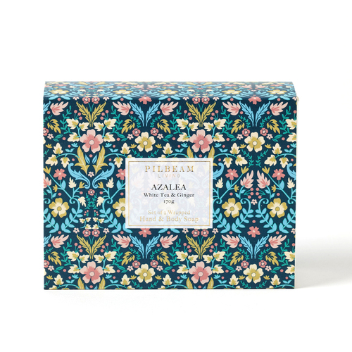 2pc Pilbeam Living Azalea Scented Soap Gift Set White Tea & Ginger 9cm