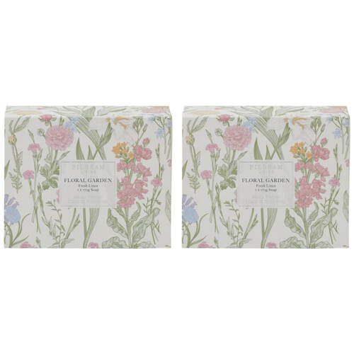 2x 2pc Pilbeam Living Floral Garden Scented Soap Set French Pear & Vanilla 9cm
