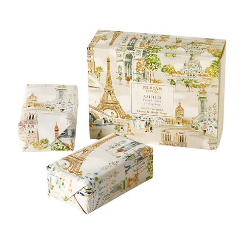 2pc Pilbeam Living Amour Scented Soap Bar French Linen Aroma Fragrance 9cm