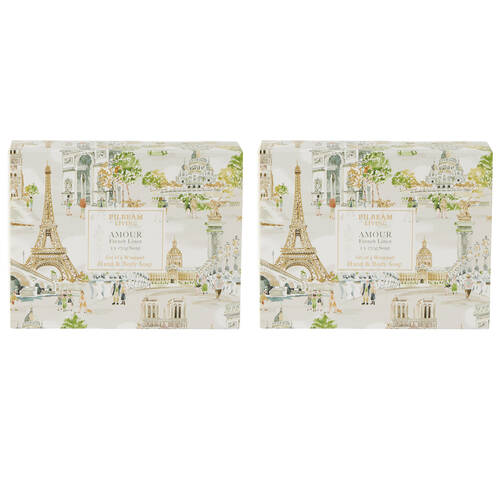 2x 2pc Pilbeam Living Amour Scented Soap Bar French Linen Aroma Fragrance 9cm