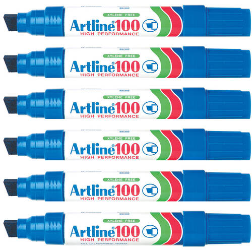 6pc Artline 100 High Performance Permanent Marker Blue