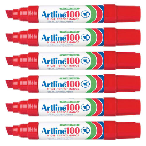 6pc Artline 100 High Performance Permanent Marker Red