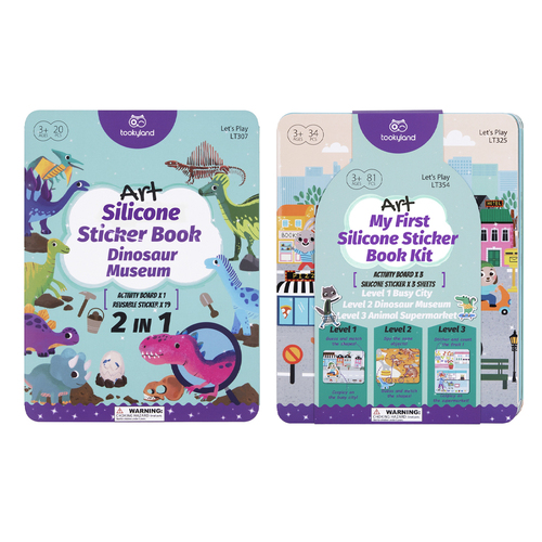 2PK Tooky Toy Silicone Sticker Book - Dinosaur Museum & Busy City 3+