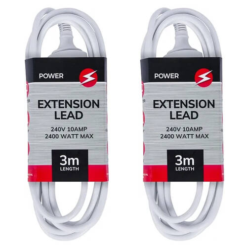 2x 3m Power 240v Extension Lead Cable