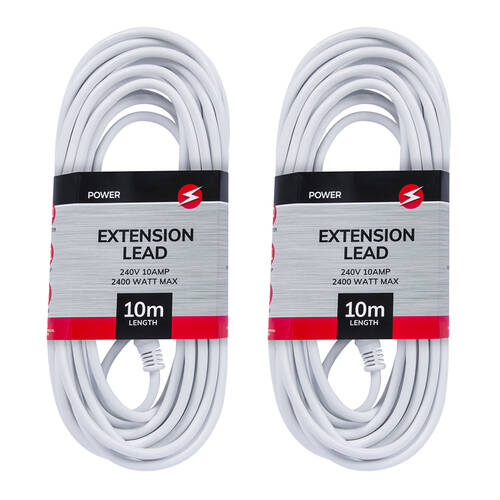 2x 10m Power 240v Extension Lead Cable