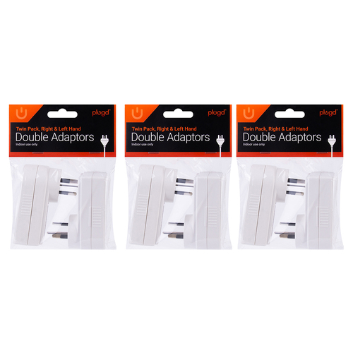 3x 2pc Plugd 240v 10amp 2400w Max Double Adaptors - White