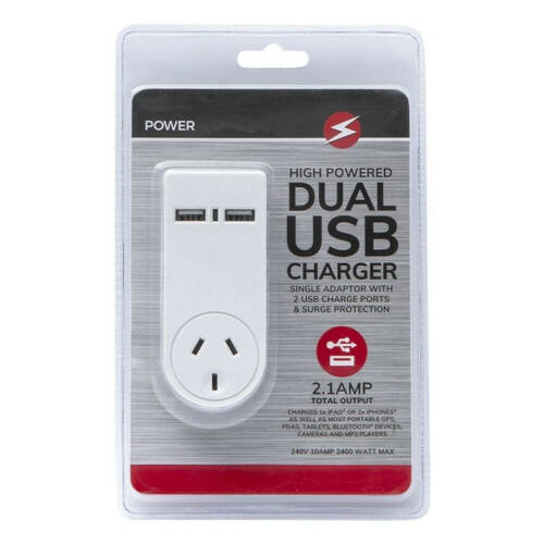 Power Single Adapter & Dual USB Charger with Surge Protection