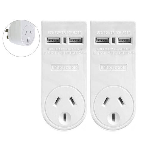 2x Power Single Adapter & Dual USB Charger with Surge Protection
