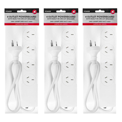 3PK Power 4 Outlet Powerboard