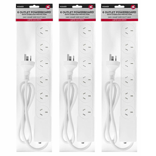 3PK Power 6 Outlet Powerboard