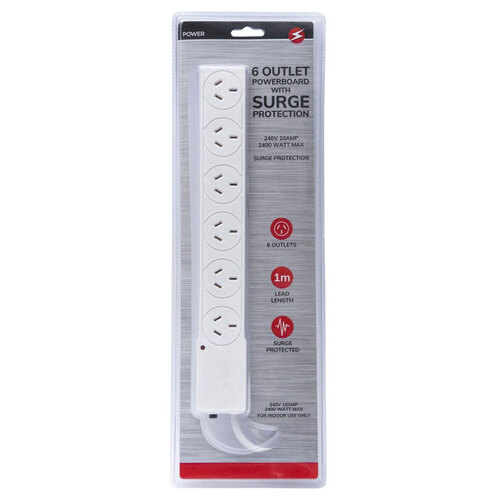 Power 6 Outlet Powerboard with Surge protection