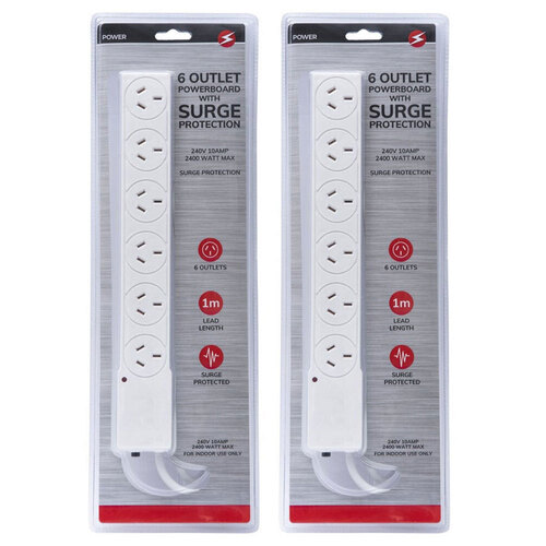 2PK Power 6 Outlet Powerboard with Surge protection