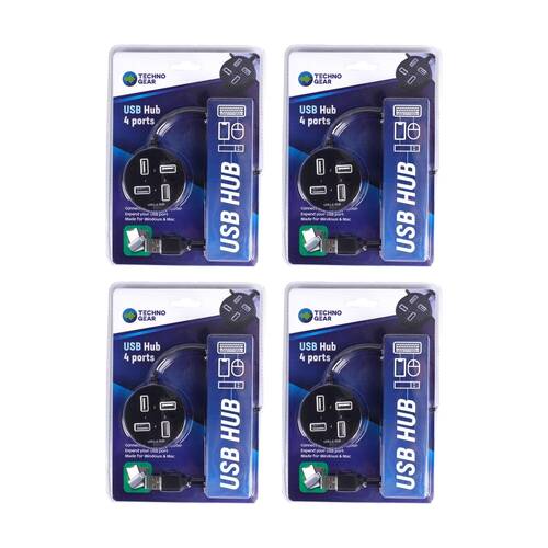 4PK TGear 1-to-4 USB-A 4 Port Charging Hub Computer Accessory Black 53cm 2A