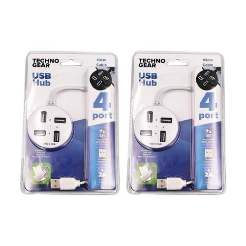 2PK TGear 1-to-4 USB-A 4 Port Charging Hub Computer Accessory 53cm 2A Assorted