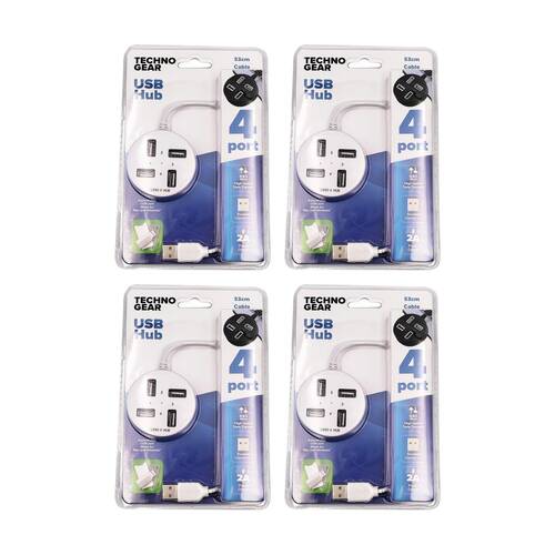 4PK TGear 1-to-4 USB-A 4 Port Charging Hub Computer Accessory 53cm 2A Assorted
