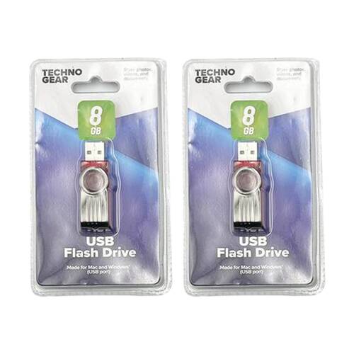 2PK TGear USB-A Flash Drive Mac/Windows Compatable 8GB Capacity Assorted
