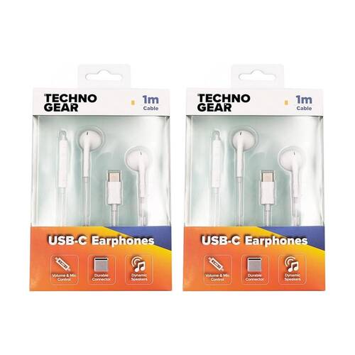 2PK TGear Cabled USB-C Earphones with Microphone Pause/Play Volume Control