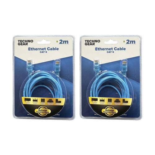 2PK TGear RJ45 Cat 5 Ethernet Cable Internet Durable High Speed Data 2m Blue 