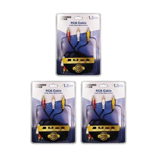 3PK TGear RCA Audio/Video Male-to-Male Cable for TV Retro Game Consoles 1.5m