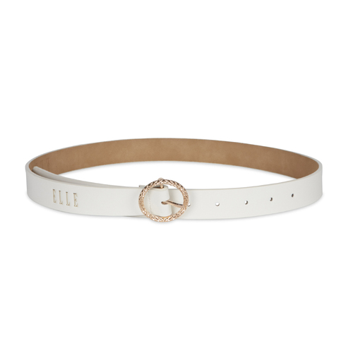 Elle Women's Simone 25mm Textured Buckle Belt Cream Small