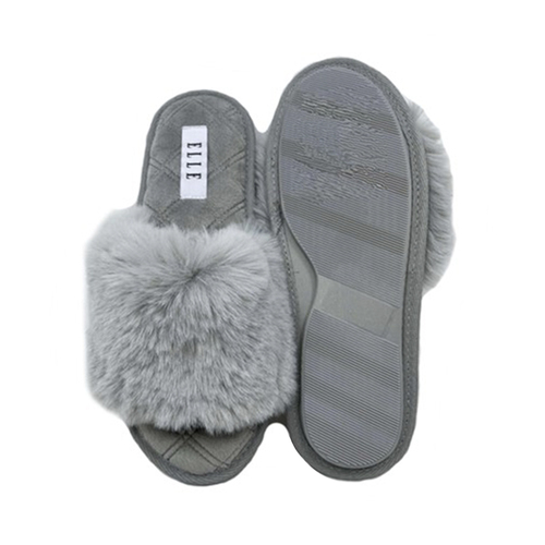 Elle Women's Plush Fur Slider Slippers Grey AU7-8/UK5-6