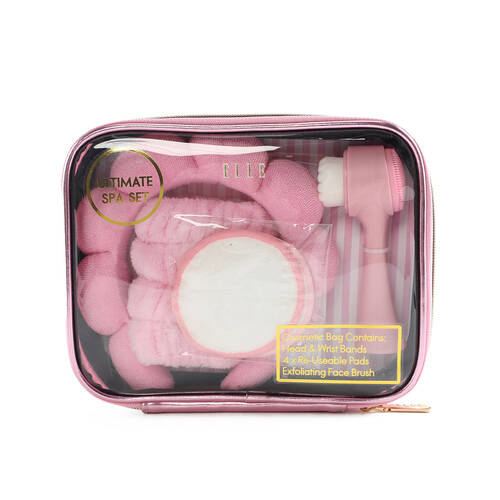 4pc Elle Facial Essentials Kit w/ Clear Cosmetic Case 17x22cm Pink
