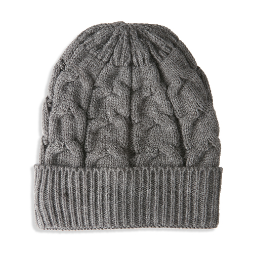 Elle Women's Cable Knitted Acrylic Beanie Hat Grey