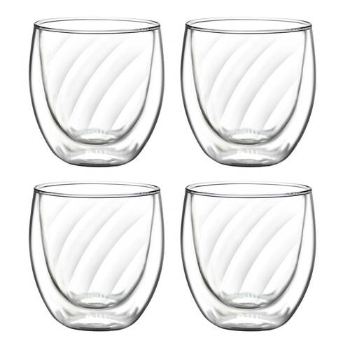 4pc Coffee Culture Eliza 250ml Swirl Double Wall Glass Set - Clear