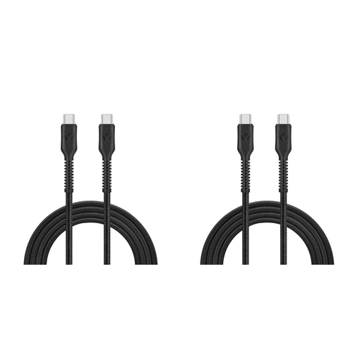 2PK Bonelk Long-Life Easy Grip 3m Male USB-C Cable 100W - Black