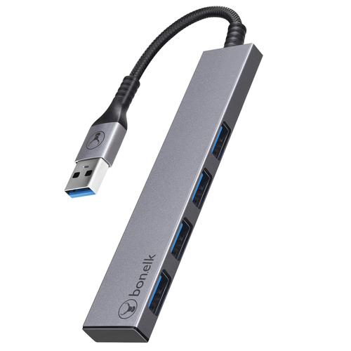 Bonelk Long-Life USB-A to 4 Port USB 3.0 Slim Hub Space Grey