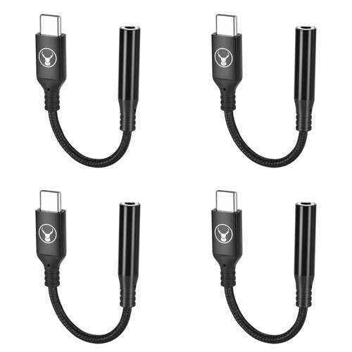 4PK Bonelk Long-Life Male USB-C to Female 3.5mm Adapter For MacBook Black