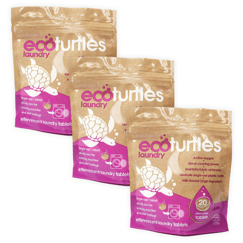 3x 20pc Eco Turtles Laundry Clothes Cleaning Tablets