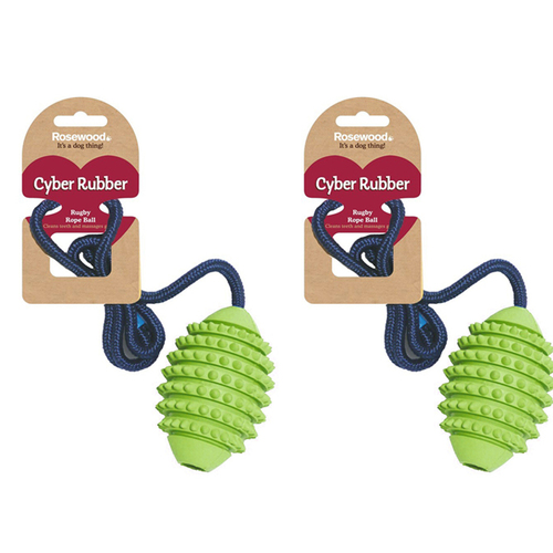 2PK Rosewood 60cm Rugby Ball/Rope Pet Dog Non-Toxic Training Toy Small Assorted